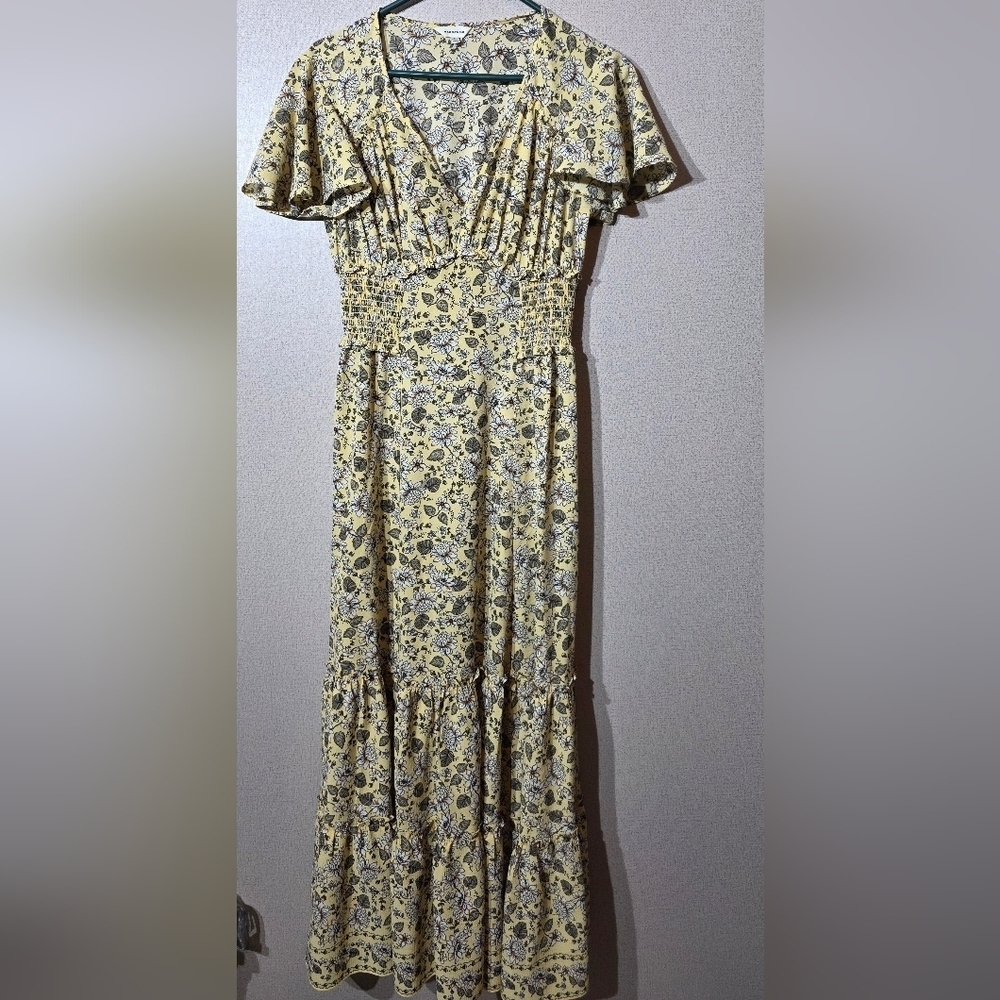 Max Studio Yellow Floral Midi Dress